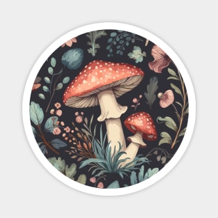 Red Mushroom Pink Flowers Cyan Green Leaves Pattern Magnet